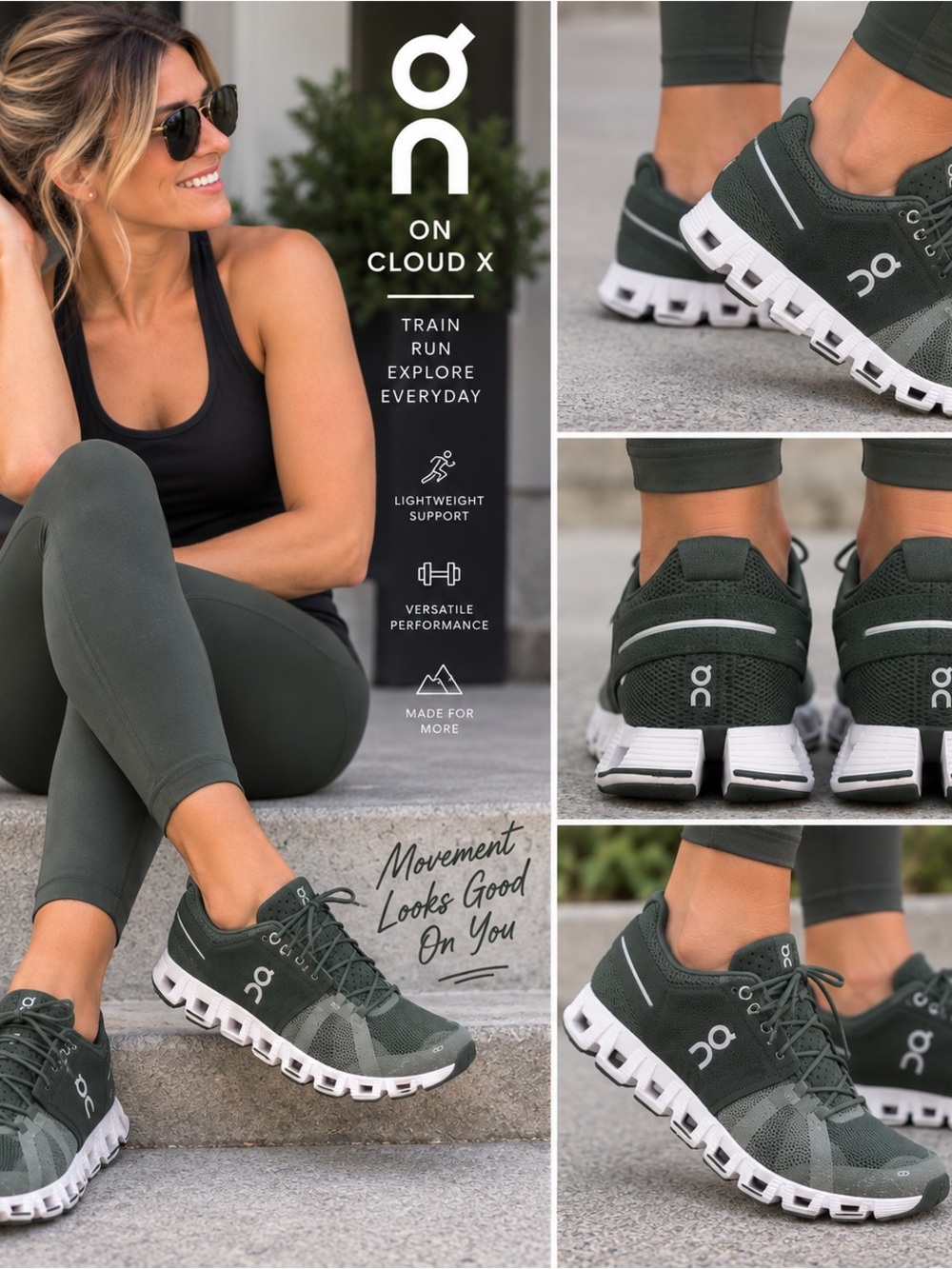 On Cloud X Women’s Running Training Shoes Dark Green White Size US 8.5